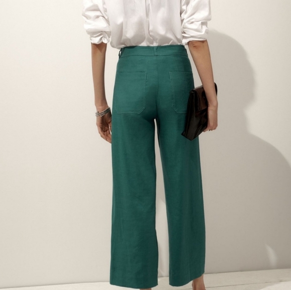 NWT Anthropologie Maeve | Ettie Wide‎ Leg Flare Linen Pants Turquoise Size 25 - Picture 3 of 9